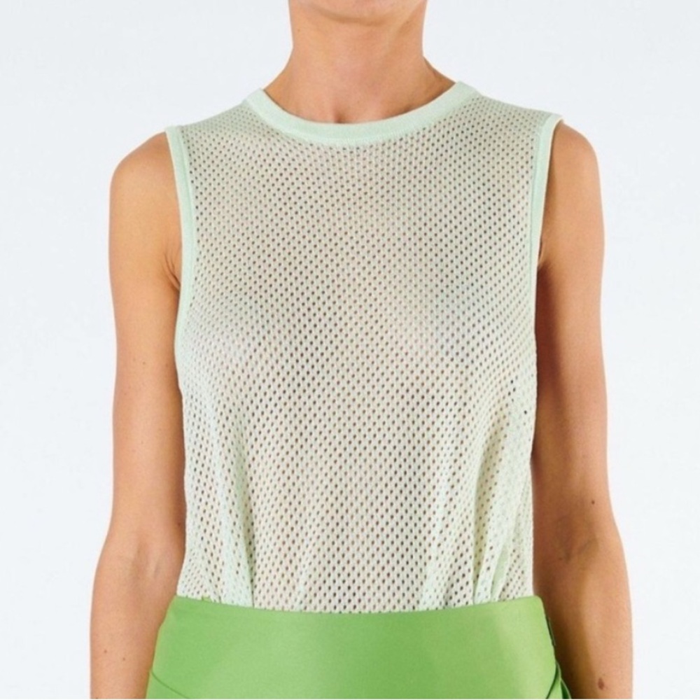 Tibi Green Crispy Viscose Mesh Tank Top